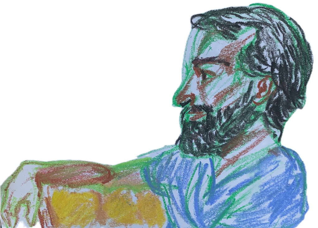 Michael Au-Mullaney in profile - pastel drawing